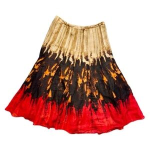 Vintage Y2K Jones New York Red & Brown Dip Dye Silk Linen Midi Skirt